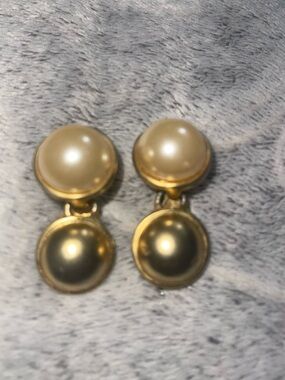 Vintage Gold and Pearl Drop Clip-On Earrings - Classic Women's Jewelry